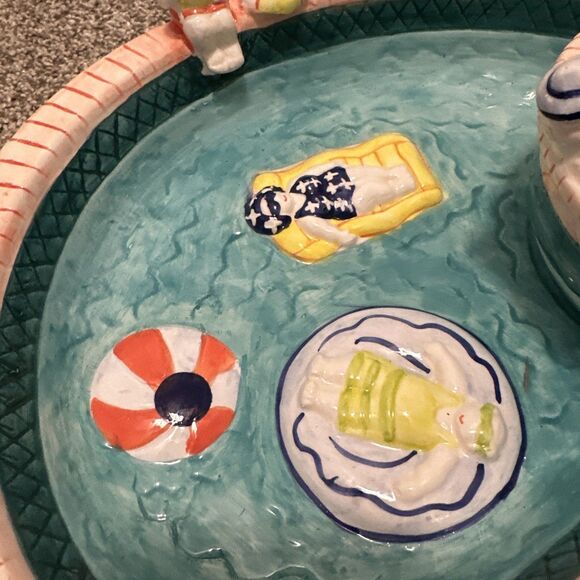 Bathing Beauties Whimsical Fun Ceramic Chip & Dip Set Platter Dish by Cardinal - Picture 3 of 9